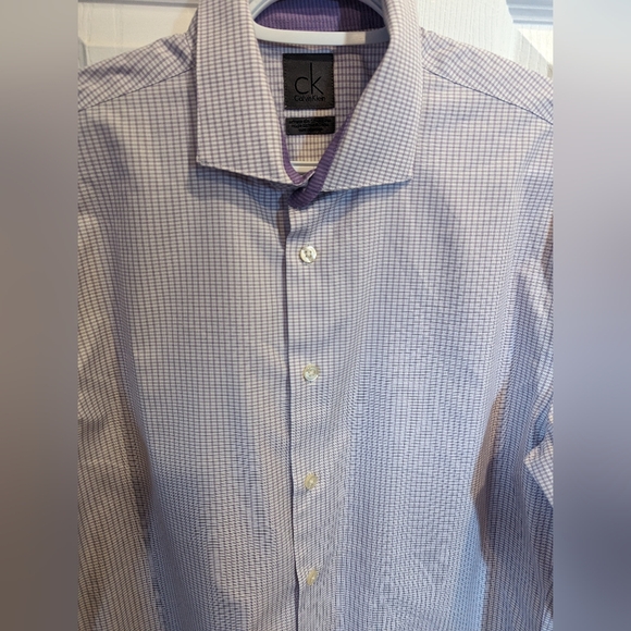 💙 CALVIN KLEIN 💙 Lilac + White Checkered Dress Shirt - Picture 3 of 8